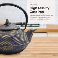 Ja By Frieling - Arare 40 Ounce Blue/Gold Cast Iron Teapot with Stainless Steel Infuser - J25570