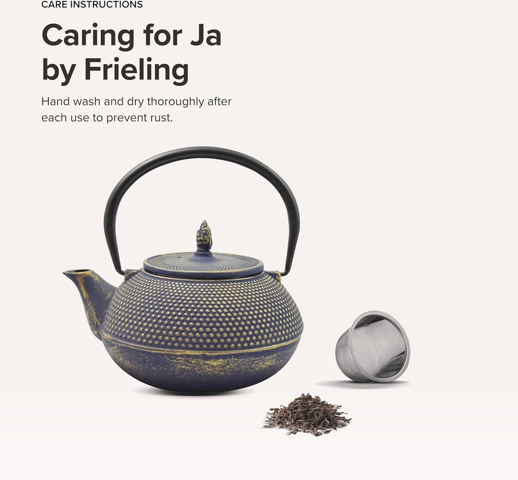 Ja By Frieling - Arare 40 Ounce Blue/Gold Cast Iron Teapot with Stainless Steel Infuser - J25570