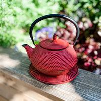 Ja By Frieling - Arare 40 Ounce Red Cast Iron Teapot and Trivet with Stainless Steel Infuser - J25910
