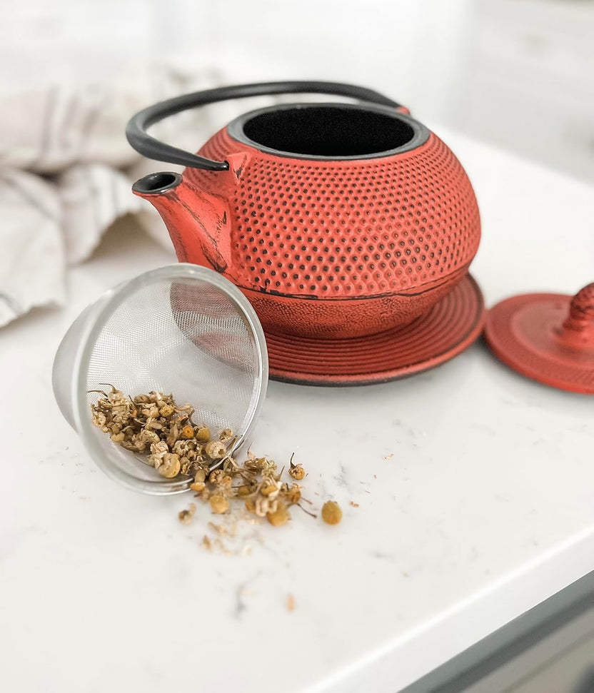 Ja By Frieling - Arare 40 Ounce Red Cast Iron Teapot and Trivet with Stainless Steel Infuser - J25910