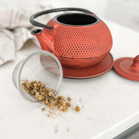Ja By Frieling - Arare 40 Ounce Red Cast Iron Teapot and Trivet with Stainless Steel Infuser - J25910