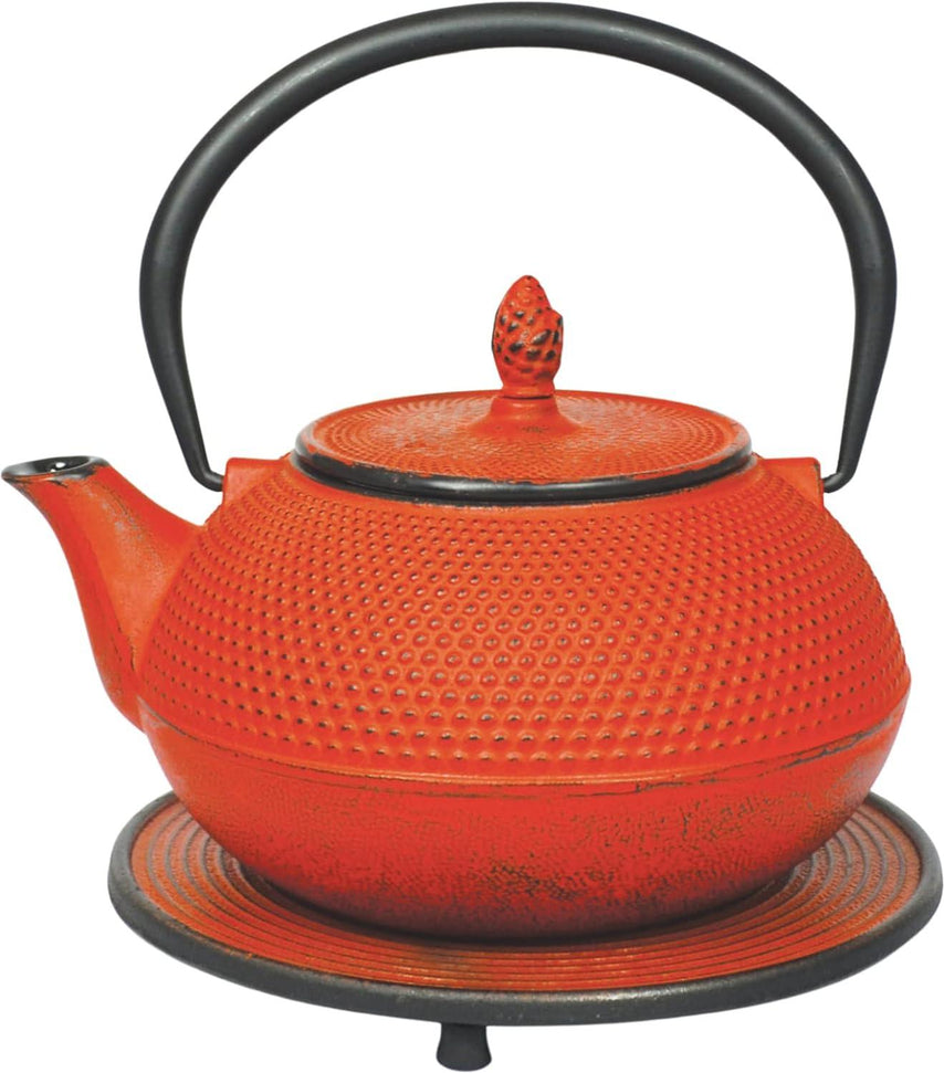 Ja By Frieling - Arare 40 Ounce Red Cast Iron Teapot and Trivet with Stainless Steel Infuser - J25910