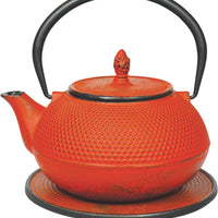 Ja By Frieling - Arare 40 Ounce Red Cast Iron Teapot and Trivet with Stainless Steel Infuser - J25910