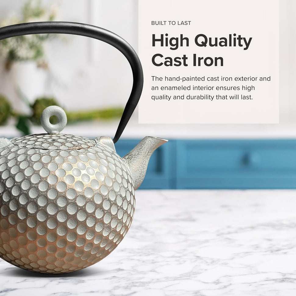 Ja By Frieling - Dim 34 Ounce Cast Iron Mint/Gold Teapot and Trivet with Stainless Steel Infuser - J25735