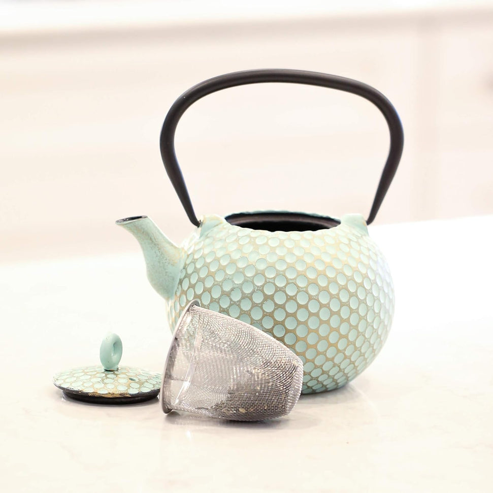 Ja By Frieling - Dim 34 Ounce Cast Iron Mint/Gold Teapot and Trivet with Stainless Steel Infuser - J25735