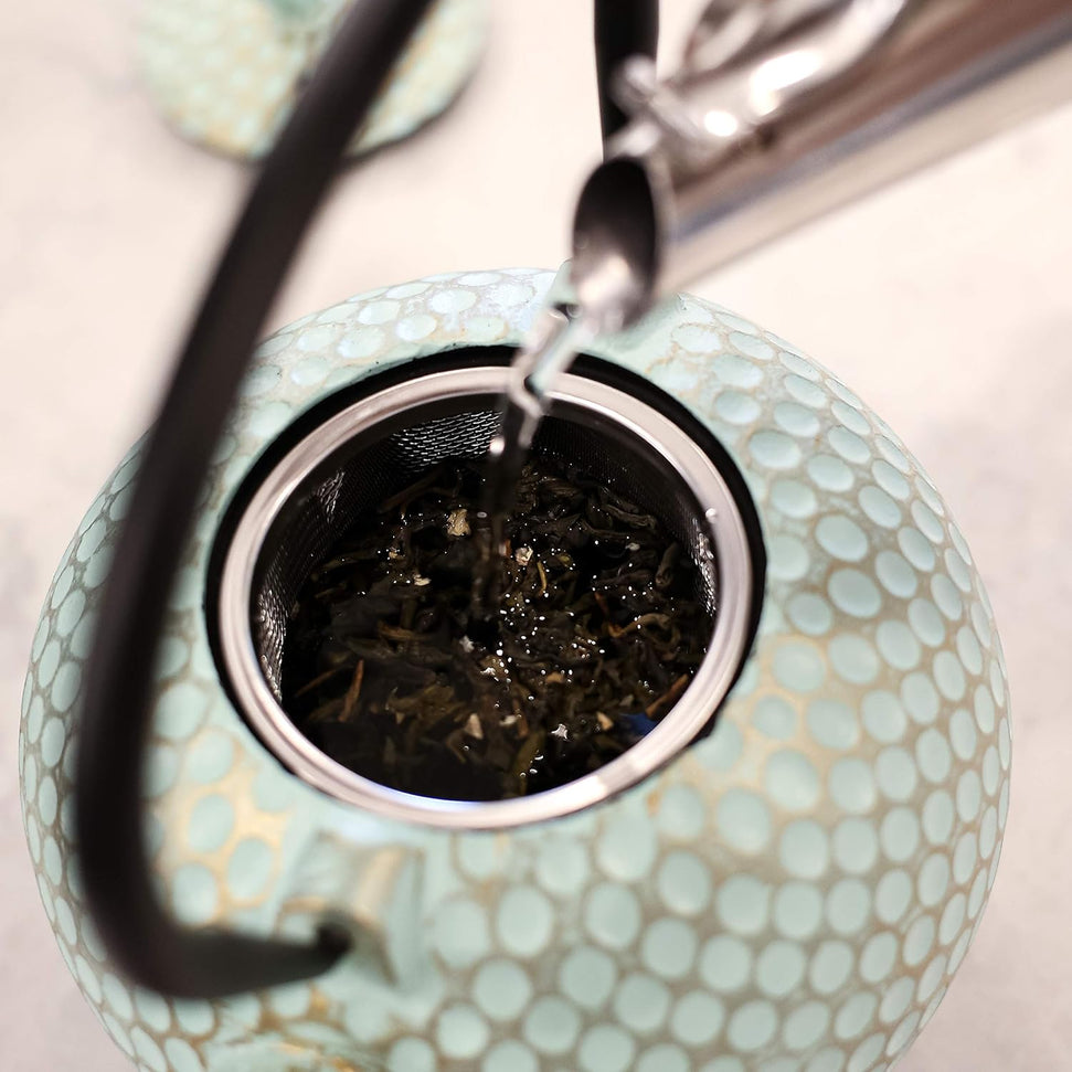 Ja By Frieling - Dim 34 Ounce Cast Iron Mint/Gold Teapot and Trivet with Stainless Steel Infuser - J25735
