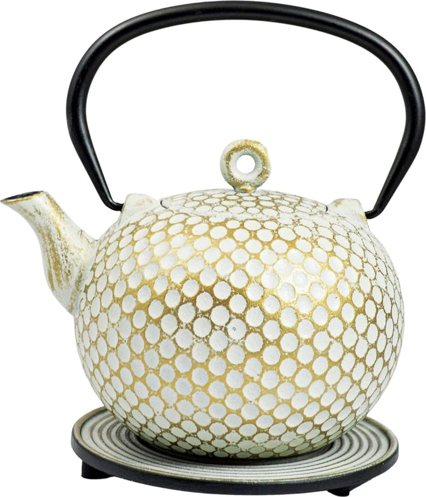 Ja By Frieling - Dim 34 Ounce Cast Iron Mint/Gold Teapot and Trivet with Stainless Steel Infuser - J25735