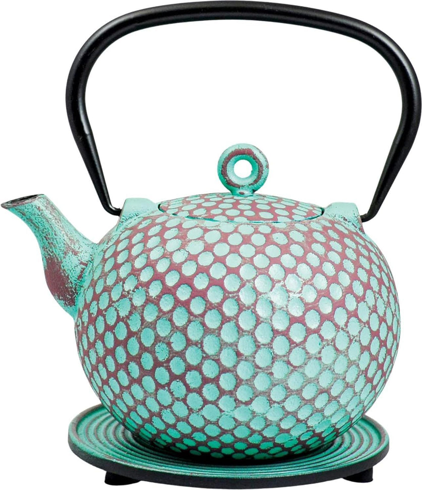 Ja By Frieling - Dim 34 Ounce Cast Iron Turquoise Teapot and Trivet with Stainless Steel Infuser - J25741