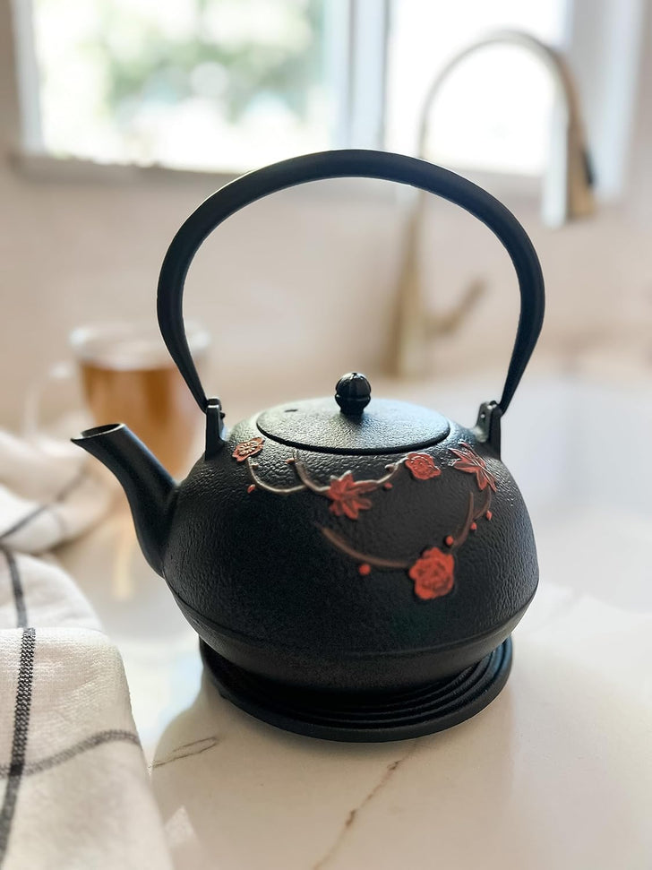 Ja By Frieling - Hama 34 Ounce Black Cast Iron Teapot with Stainless Steel Infuser and Trivet - J25361