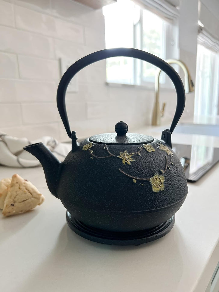 Ja By Frieling - Hama 34 fl. oz. Black/Yellow Cast Iron Teapot & Cast Iron Trivet with Stainless Steel Infuser - J25619