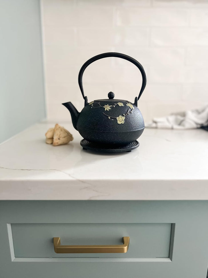 Ja By Frieling - Hama 34 fl. oz. Black/Yellow Cast Iron Teapot & Cast Iron Trivet with Stainless Steel Infuser - J25619