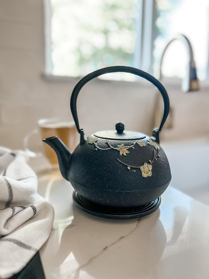 Ja By Frieling - Hama 34 fl. oz. Black/Yellow Cast Iron Teapot & Cast Iron Trivet with Stainless Steel Infuser - J25619