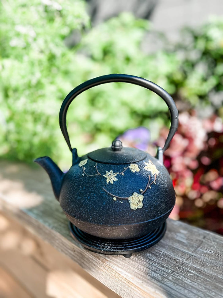 Ja By Frieling - Hama 34 fl. oz. Black/Yellow Cast Iron Teapot & Cast Iron Trivet with Stainless Steel Infuser - J25619