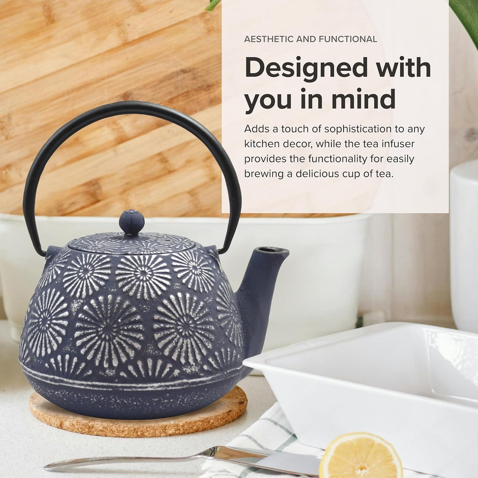 Ja By Frieling - Hani 40 Ounce Blue/Silver Cast Iron Teapot with Stainless Steel Infuser - J25481