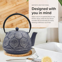 Ja By Frieling - Hani 40 Ounce Blue/Silver Cast Iron Teapot with Stainless Steel Infuser - J25481