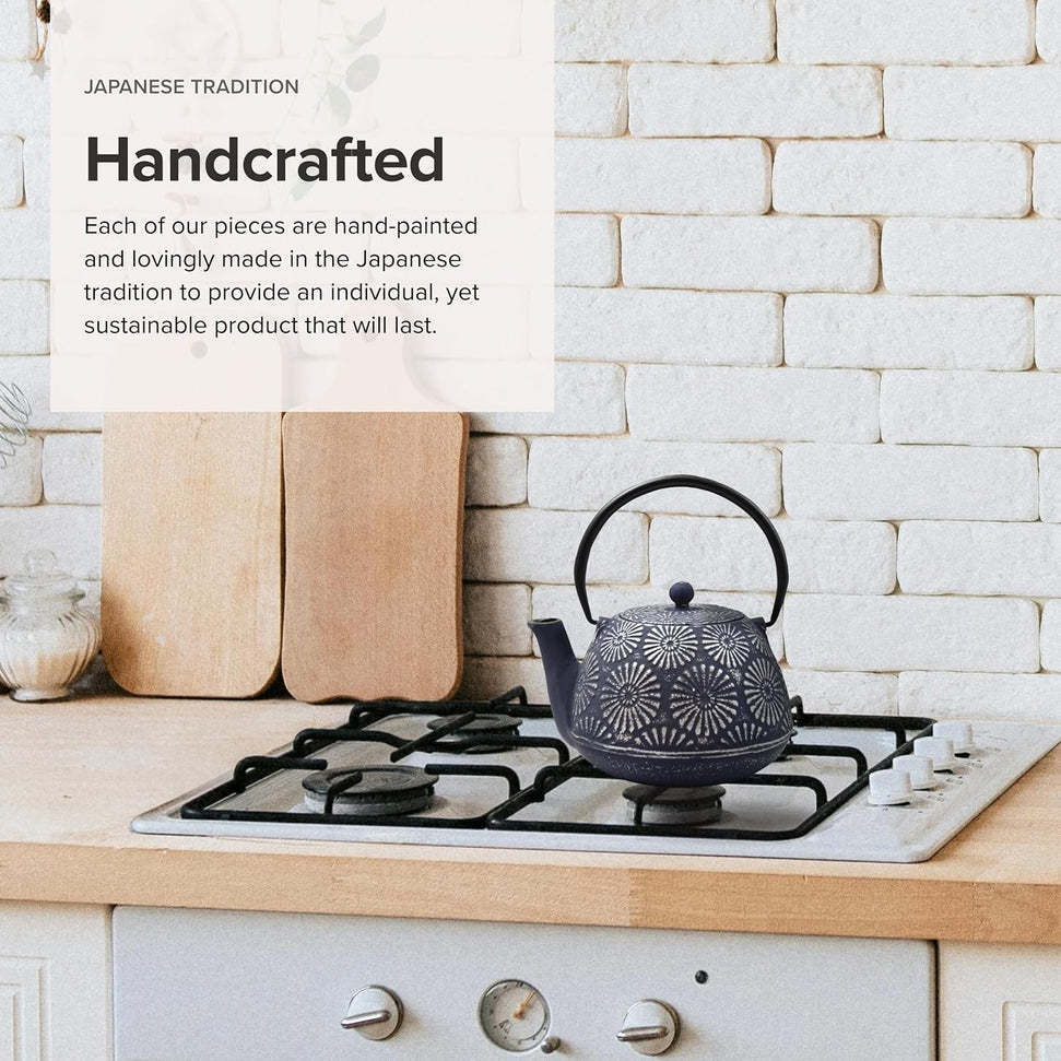 Ja By Frieling - Hani 40 Ounce Blue/Silver Cast Iron Teapot with Stainless Steel Infuser - J25481