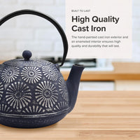 Ja By Frieling - Hani 40 Ounce Blue/Silver Cast Iron Teapot with Stainless Steel Infuser - J25481