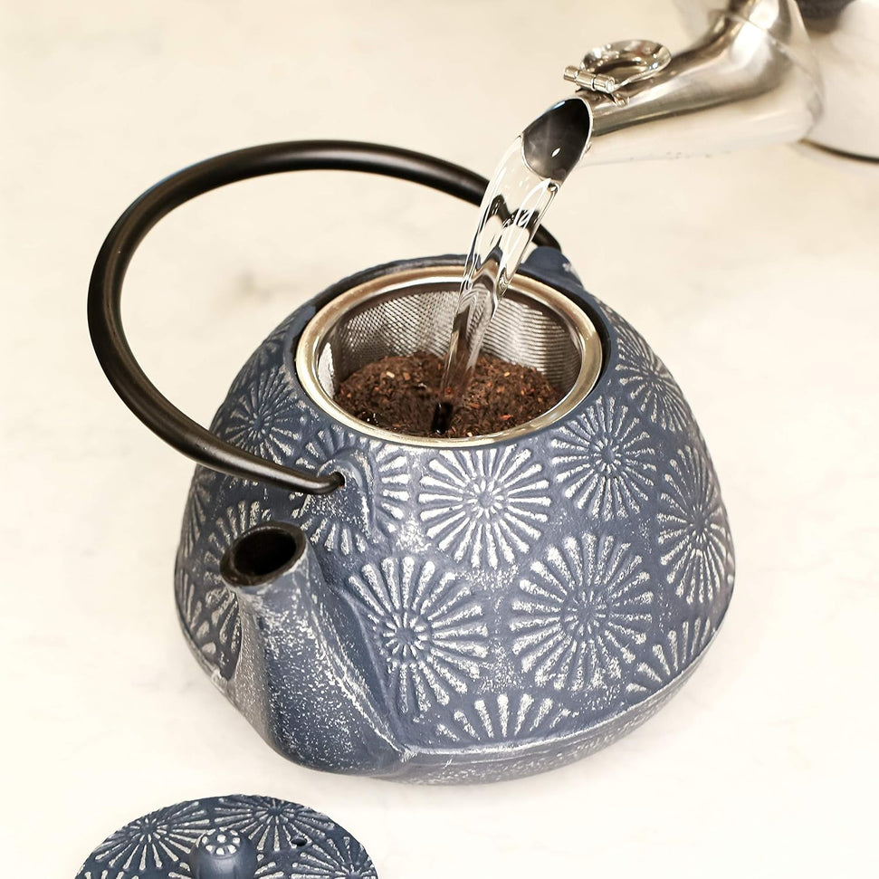 Ja By Frieling - Hani 40 Ounce Blue/Silver Cast Iron Teapot with Stainless Steel Infuser - J25481