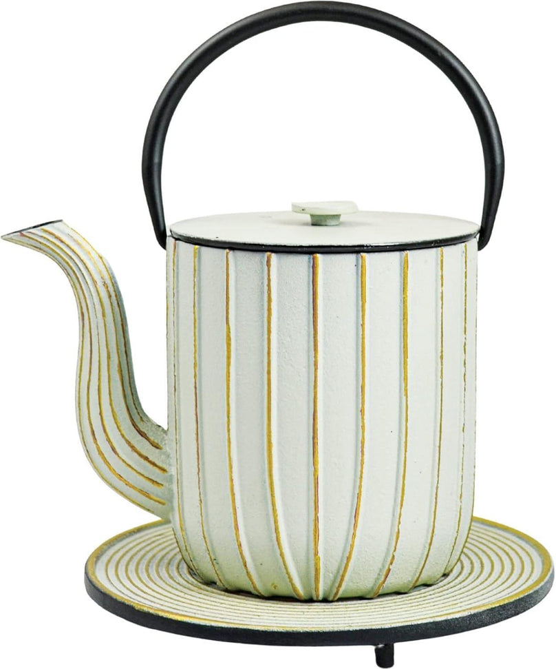 Ja By Frieling - Mariage 34 Oz White & Gold Cast Iron Teapot & Trivet with Stainless Steel Infuser - J25726