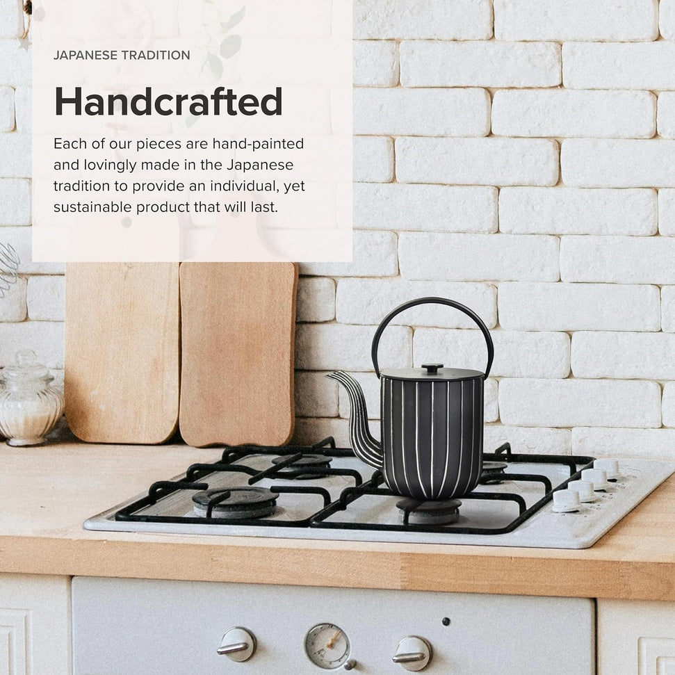 Ja By Frieling - Mariage 34 fl. oz. Black/Silver Cast Iron Teapot & Trivet with Stainless Steel Tea Infuser - J25669