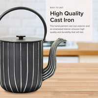 Ja By Frieling - Mariage 34 fl. oz. Black/Silver Cast Iron Teapot & Trivet with Stainless Steel Tea Infuser - J25669
