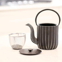 Ja By Frieling - Mariage 34 fl. oz. Black/Silver Cast Iron Teapot & Trivet with Stainless Steel Tea Infuser - J25669