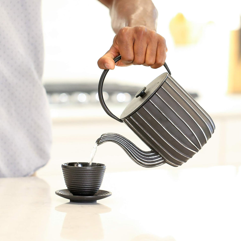 Ja By Frieling - Mariage 34 fl. oz. Black/Silver Cast Iron Teapot & Trivet with Stainless Steel Tea Infuser - J25669