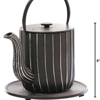Ja By Frieling - Mariage 34 fl. oz. Black/Silver Cast Iron Teapot & Trivet with Stainless Steel Tea Infuser - J25669
