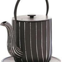 Ja By Frieling - Mariage 34 fl. oz. Black/Silver Cast Iron Teapot & Trivet with Stainless Steel Tea Infuser - J25669