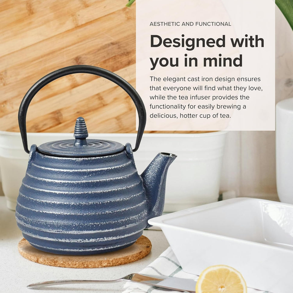 Ja By Frieling - Tebie Classic 27 Ounce Blue/Silver Cast Iron Teapot with Stainless Steel Infuser - J25884