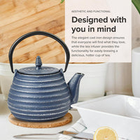 Ja By Frieling - Tebie Classic 27 Ounce Blue/Silver Cast Iron Teapot with Stainless Steel Infuser - J25884