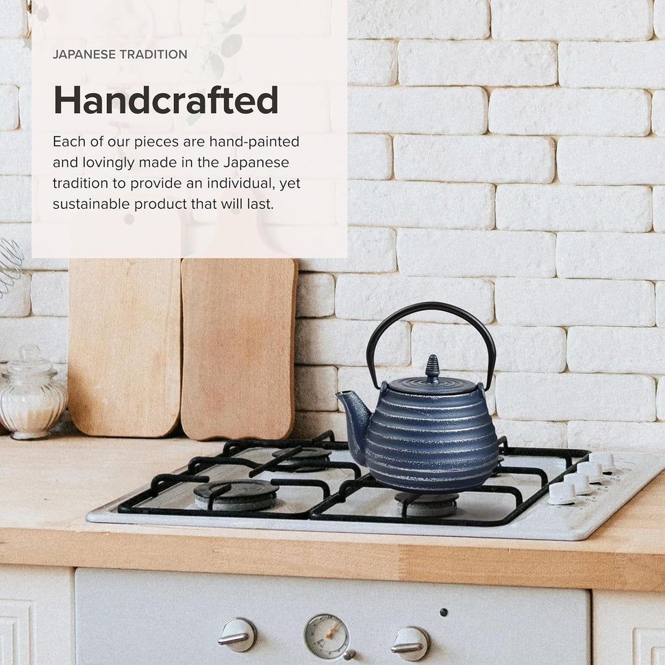 Ja By Frieling - Tebie Classic 27 Ounce Blue/Silver Cast Iron Teapot with Stainless Steel Infuser - J25884