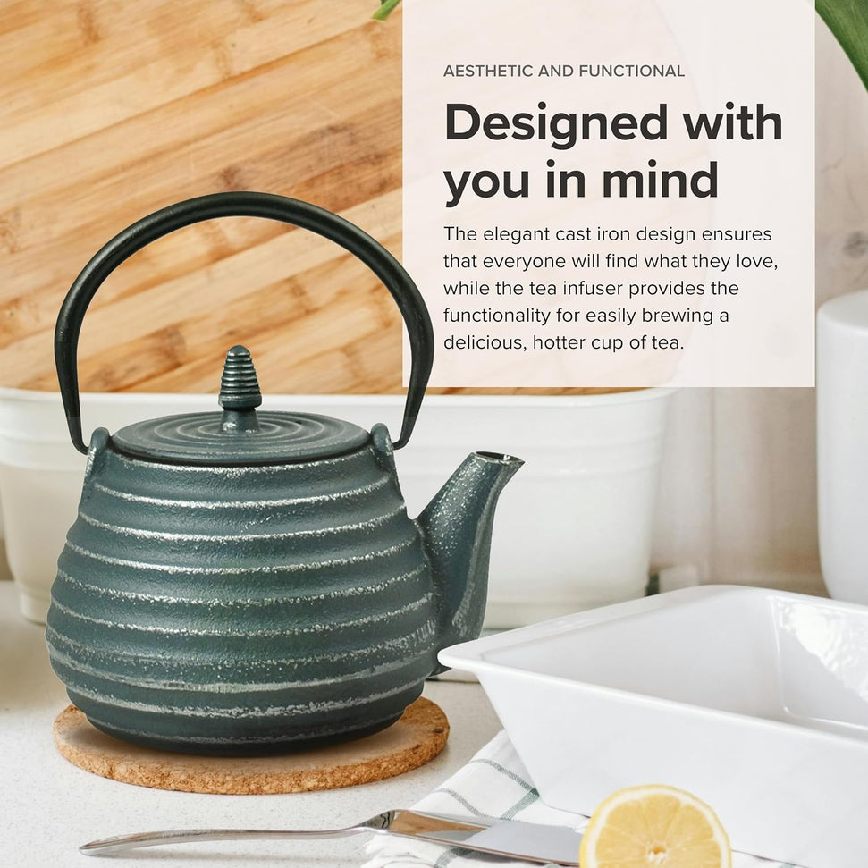 Ja By Frieling - Tebie Classic 27 Ounce Green/Silver Cast Iron Teapot with Stainless Steel Infuser - J25885