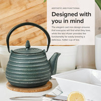 Ja By Frieling - Tebie Classic 27 Ounce Green/Silver Cast Iron Teapot with Stainless Steel Infuser - J25885