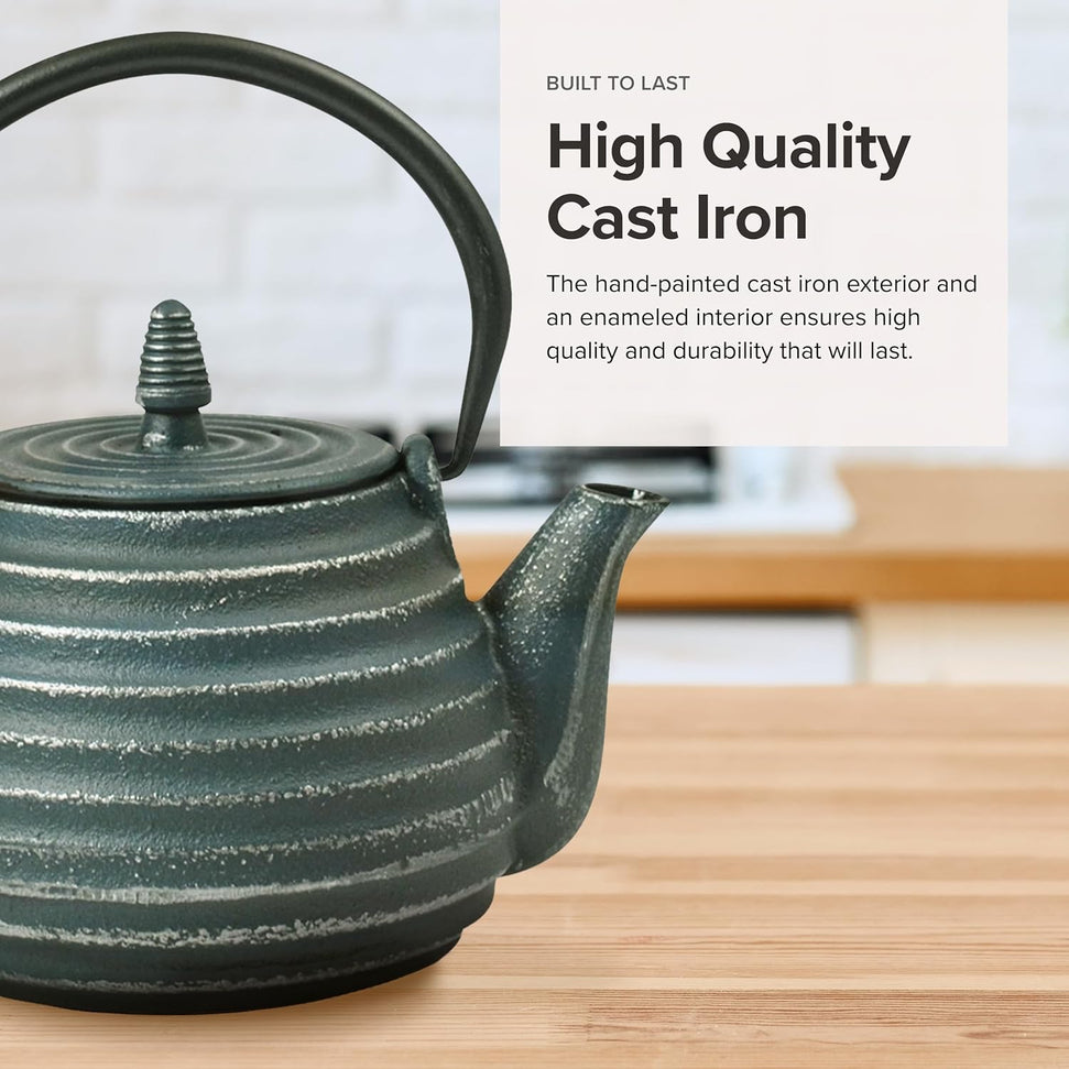 Ja By Frieling - Tebie Classic 27 Ounce Green/Silver Cast Iron Teapot with Stainless Steel Infuser - J25885