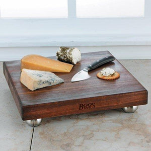 John Boos - 12" x 12" x 1.5" Gift Collection Walnut Cutting Board with Stainless Steel Feet- WAL-12SS