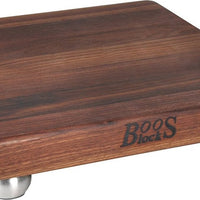 John Boos - 12" x 12" x 1.5" Gift Collection Walnut Cutting Board with Stainless Steel Feet- WAL-12SS