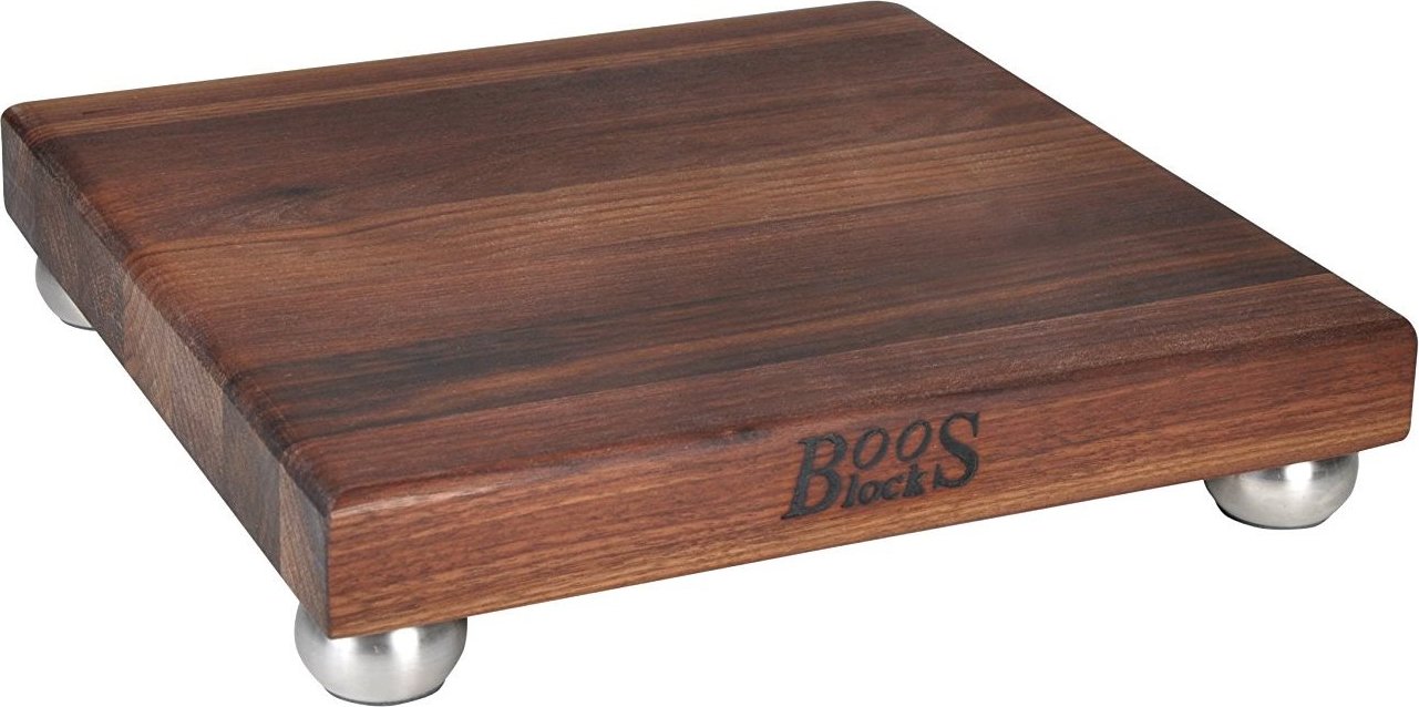 John Boos - 12" x 12" x 1.5" Gift Collection Walnut Cutting Board with Stainless Steel Feet- WAL-12SS