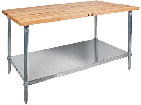 John Boos - 30" x 72" Wood Top Work Table with Stainless Steel Base and Adjustable Undershelf - SNS10