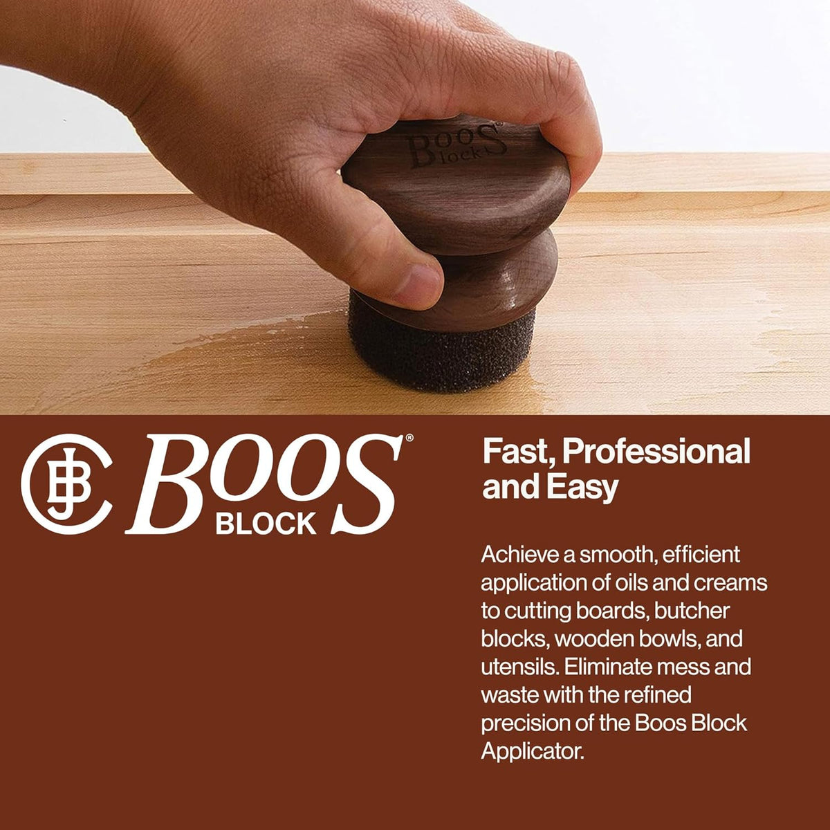 John Boos - Oil & Cream Round Applicator, Walnut Wood Colour - APPLICRND-W