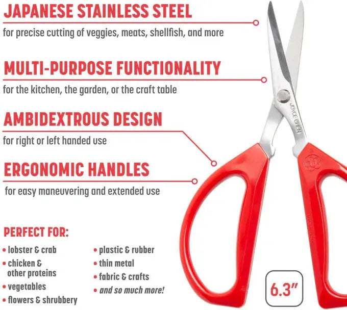 Joyce Chen - 6.3" Original Unlimited Kitchen Scissors with Red Handles, Pack of 2 - KCHZ09010
