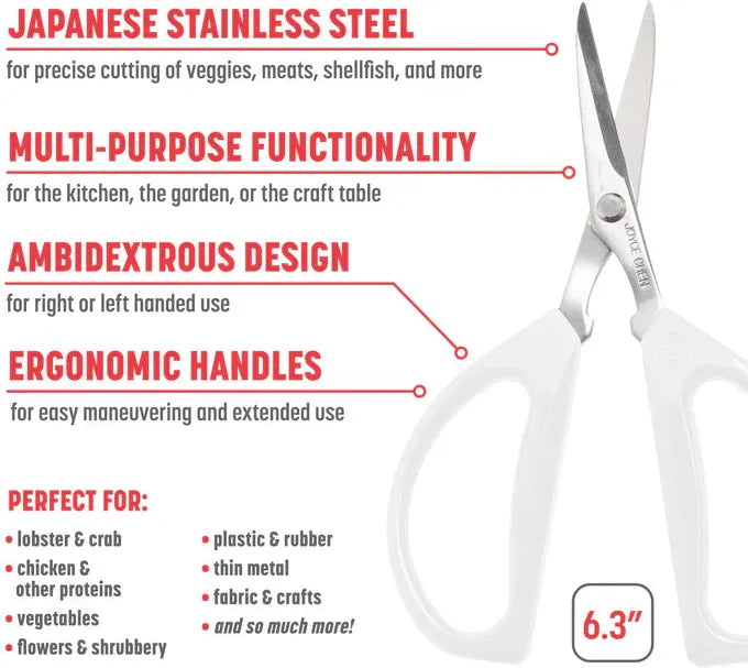Joyce Chen - 6.3" Original Unlimited Kitchen Scissors with White Handles, Pack of 2 - KCHZ09009