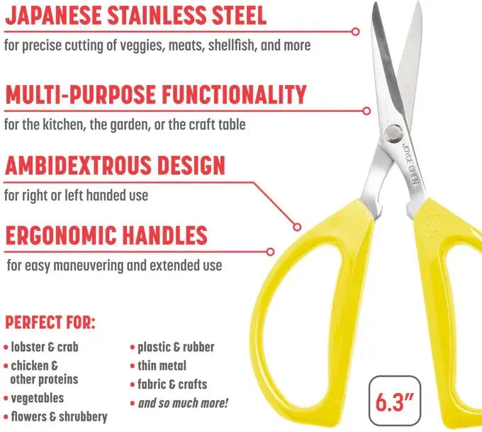 Joyce Chen - 6.3" Original Unlimited Kitchen Scissors with Yellow Handles, Pack of 2 - KCHZ09007