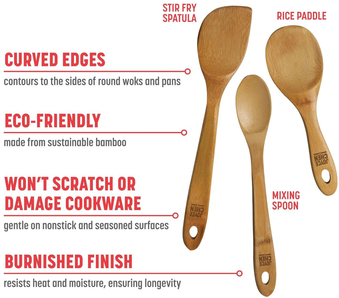 Joyce Chen - Burnished Bamboo Wok Utensil, Pack of 3 - J33-2018