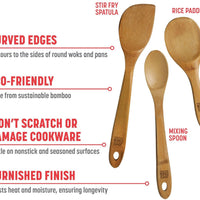 Joyce Chen - Burnished Bamboo Wok Utensil, Pack of 3 - J33-2018