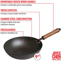 Joyce Chen - Classic Series 9.5" Black Carbon Steel Preseasoned Stir Fry Pan - J21-0509