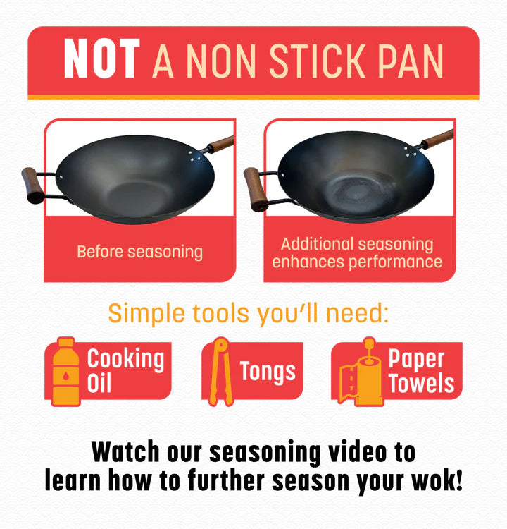 Joyce Chen - Classic Series 9.5" Black Carbon Steel Preseasoned Stir Fry Pan - J21-0509