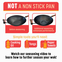 Joyce Chen - Classic Series 9.5" Black Carbon Steel Preseasoned Stir Fry Pan - J21-0509