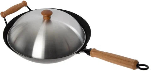 Joyce Chen - Professional Series 14" Excalibur Nonstick Flat Bottom Wok Set With Lid and Maple Handles - J22-9938