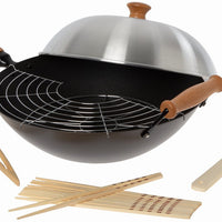 Joyce Chen - Professional Series 14" Excalibur Nonstick Flat Bottom Wok Set With Lid and Maple Handles - J22-9938